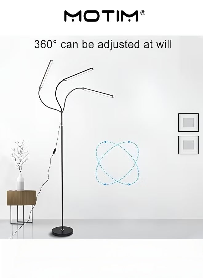 2 in 1 LED Floor Lamp Adjustable Gooseneck Standing Lamp with 3 Color Temperature 3000K-6000K Modern Desk Reading Lamp for Living Room Bedroom and Office Black