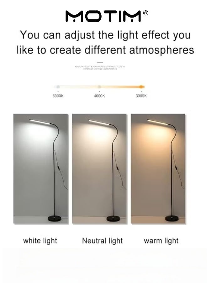 2 in 1 LED Floor Lamp Adjustable Gooseneck Standing Lamp with 3 Color Temperature 3000K-6000K Modern Desk Reading Lamp for Living Room Bedroom and Office Black