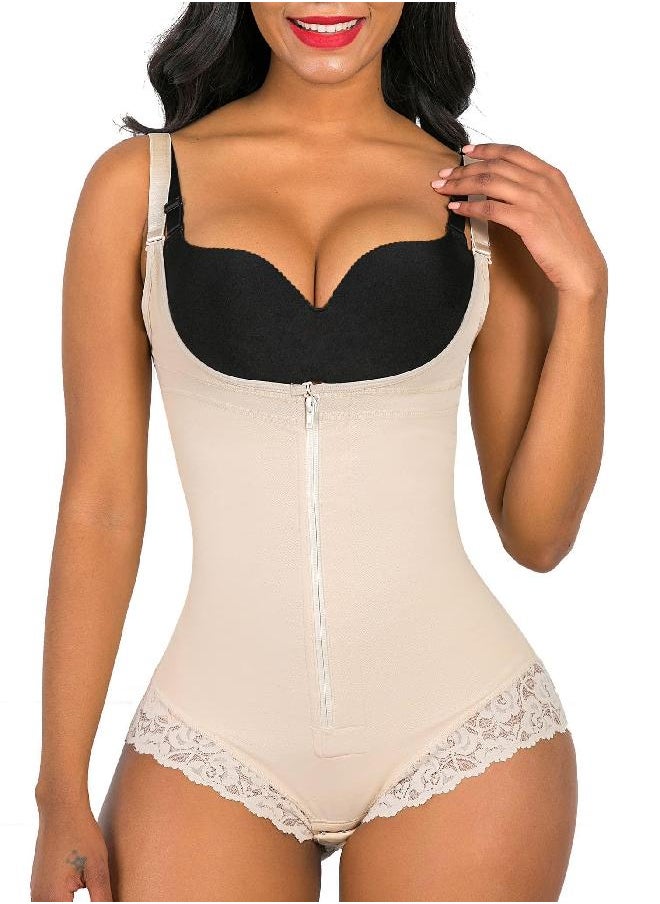 SHAPERX SHAPERX Women Shapewear Tummy Control Fajas Colombianas Body Shaper Zipper Open Bust Bodysuit, SZ7200-Beige-M  - Image 4