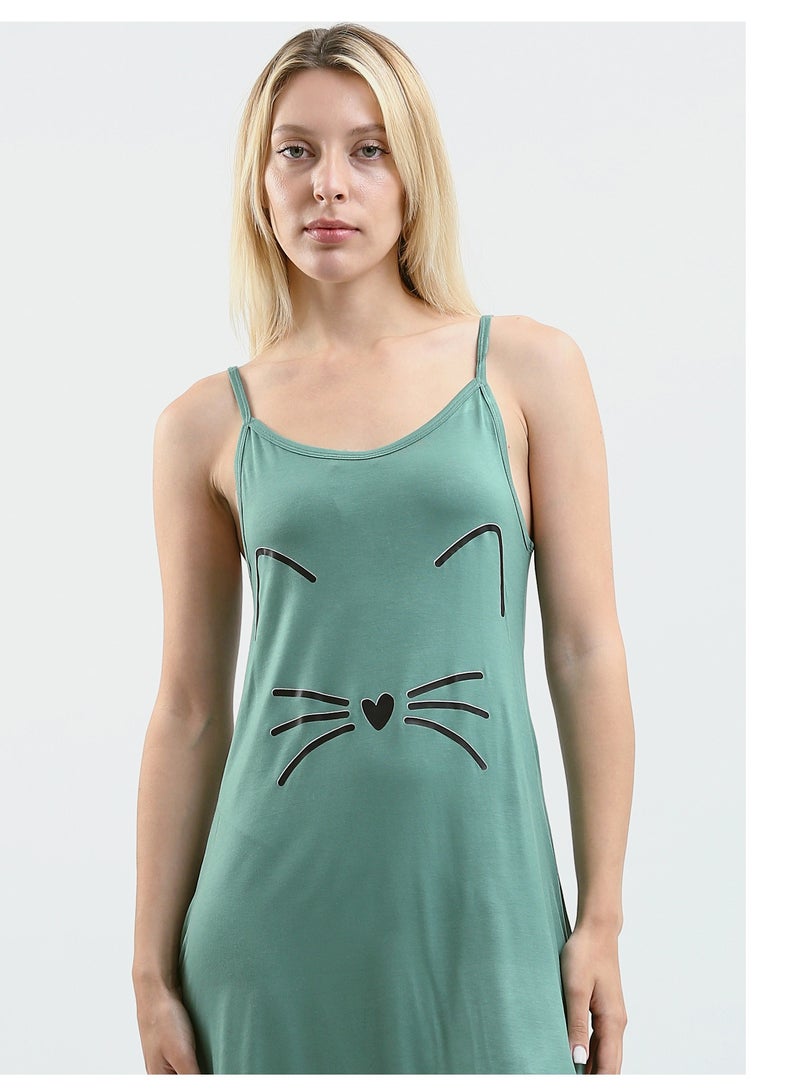 Mesery Sleep Shirt Cotton Thin Strap - Printed  - Image 2