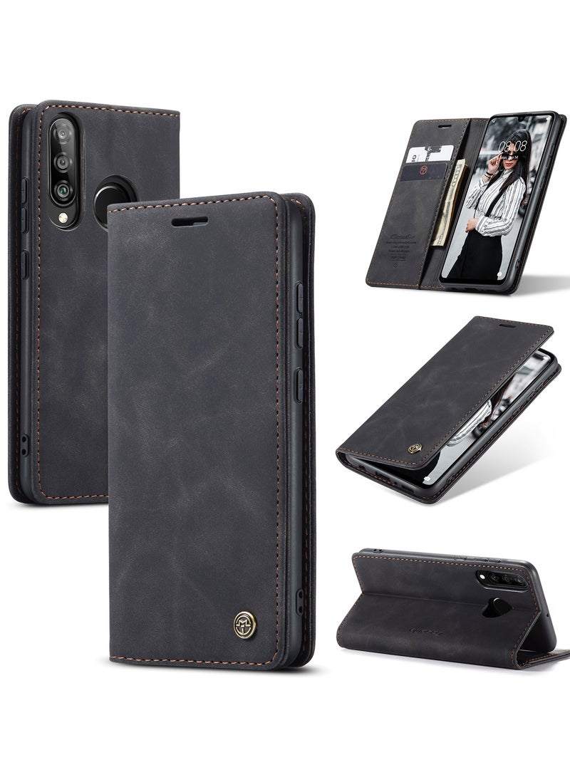 CaseMe Phone Case Luxury PU Leather Design 013 Flip Cover Card Slot Holder Cover For Huawei P30 Lite (Black ) - Image 1