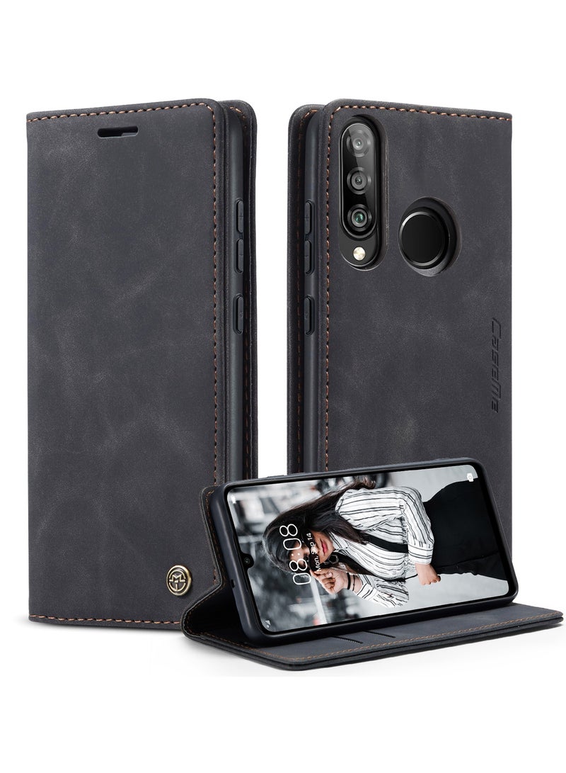 CaseMe Phone Case Luxury PU Leather Design 013 Flip Cover Card Slot Holder Cover For Huawei P30 Lite (Black ) - Image 2