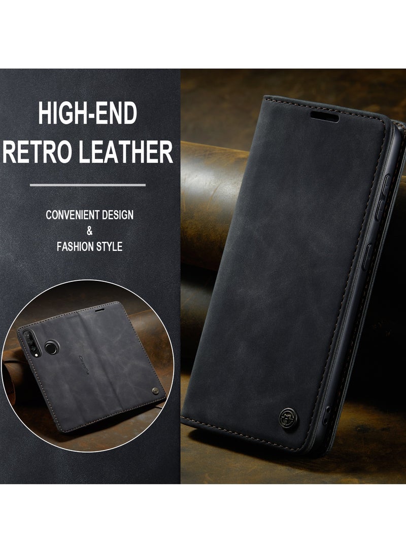 CaseMe Phone Case Luxury PU Leather Design 013 Flip Cover Card Slot Holder Cover For Huawei P30 Lite (Black ) - Image 5