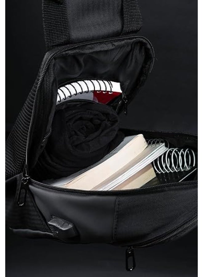 Motevia Crossbody Shoulder Bag Leather Chest Bag Sling Bag with Padded Strap and Front Pockets for Men and Women Size 39 x 24 cm - Image 4