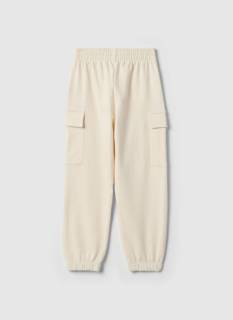 او في اس OVS Beige Pure Cotton Regular Fit Girls' Cargo Trousers