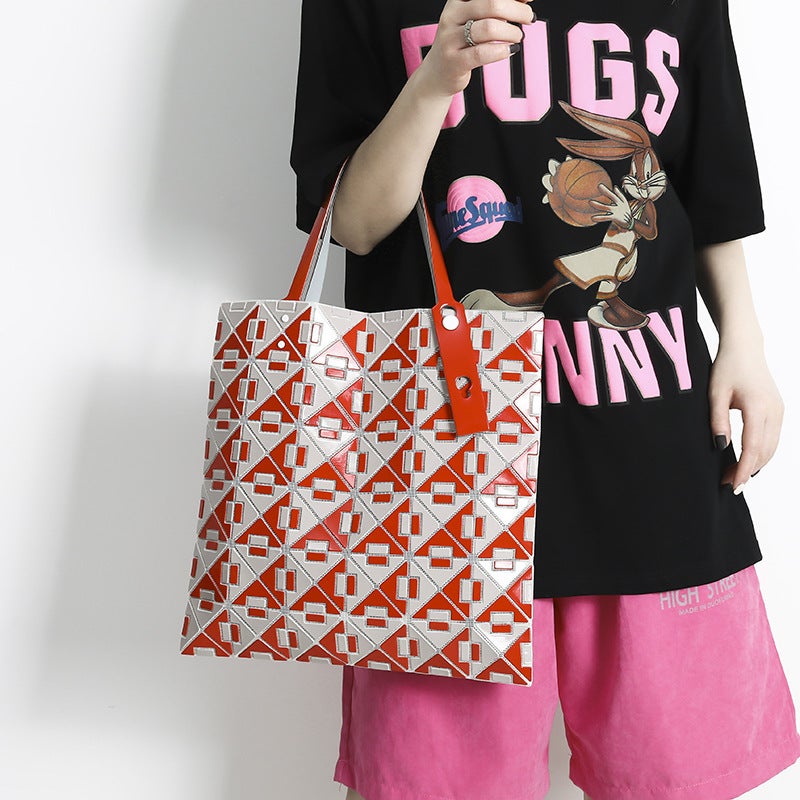 Brand Six-Compartment Color-Blocked Women'S Bag Geometric Quilted Bag Single Shoulder Handbag Casual Personality Tote Bag Women'S Quilted Color-Blocked - Image 3