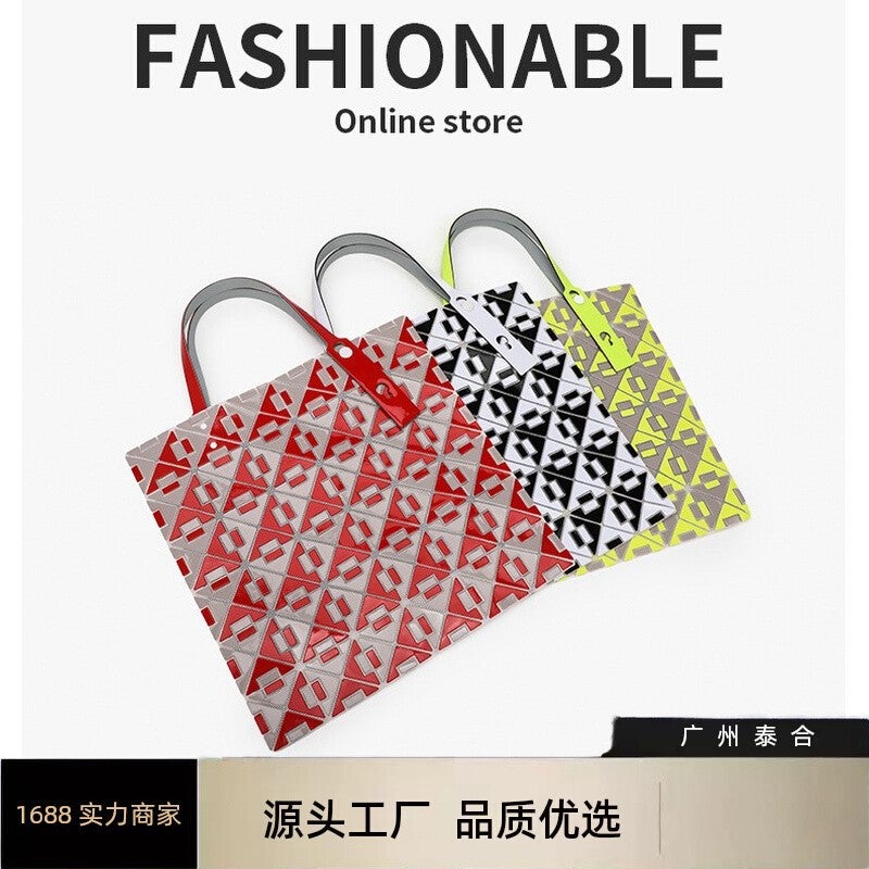Brand Six-Compartment Color-Blocked Women'S Bag Geometric Quilted Bag Single Shoulder Handbag Casual Personality Tote Bag Women'S Quilted Color-Blocked - Image 2