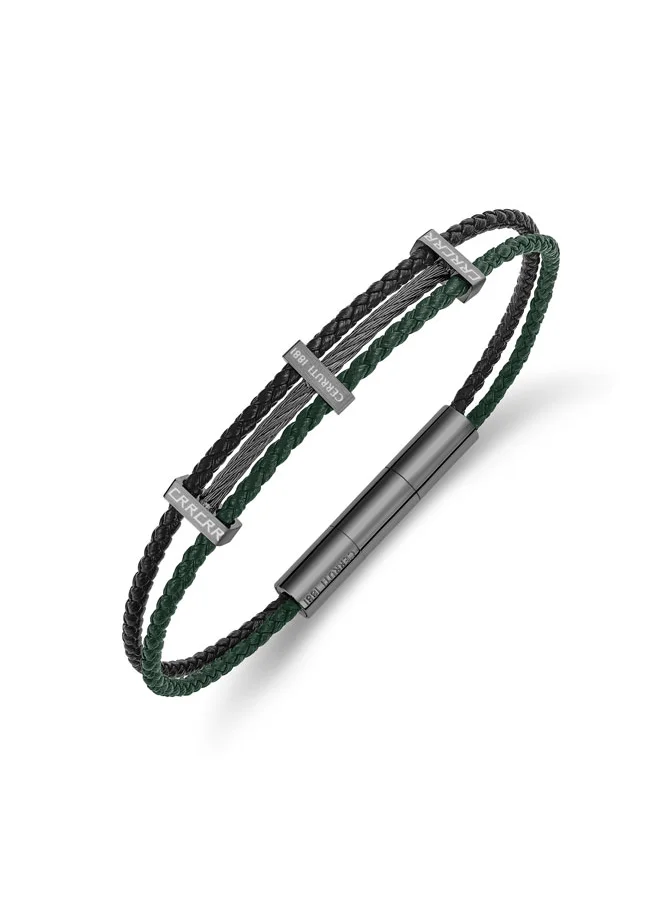 CERRUTI 1881 Vittorio Grey-Black and Olive Green Leather Bracelet