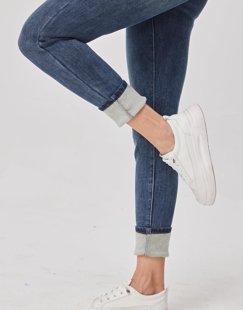 heipeiwa Women's Fleece Lined Jeans Thermal Winter Denim Jeans Stretch Warm Flannel Lined Skinny Jeans - Image 4