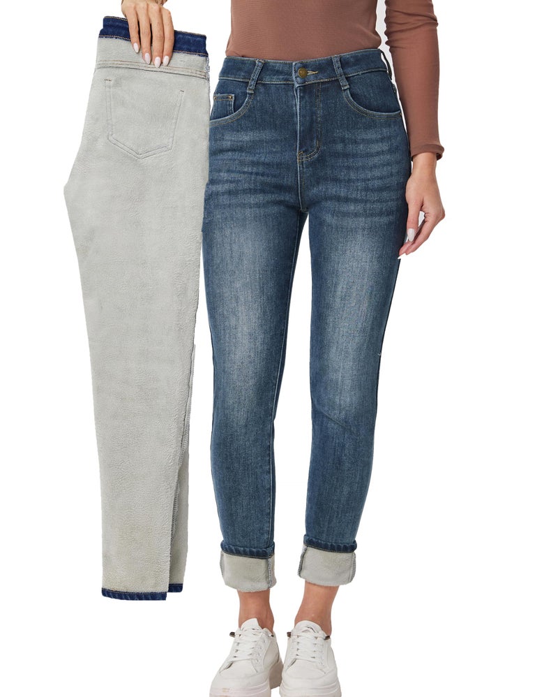 heipeiwa Women's Fleece Lined Jeans Thermal Winter Denim Jeans Stretch Warm Flannel Lined Skinny Jeans - Image 1