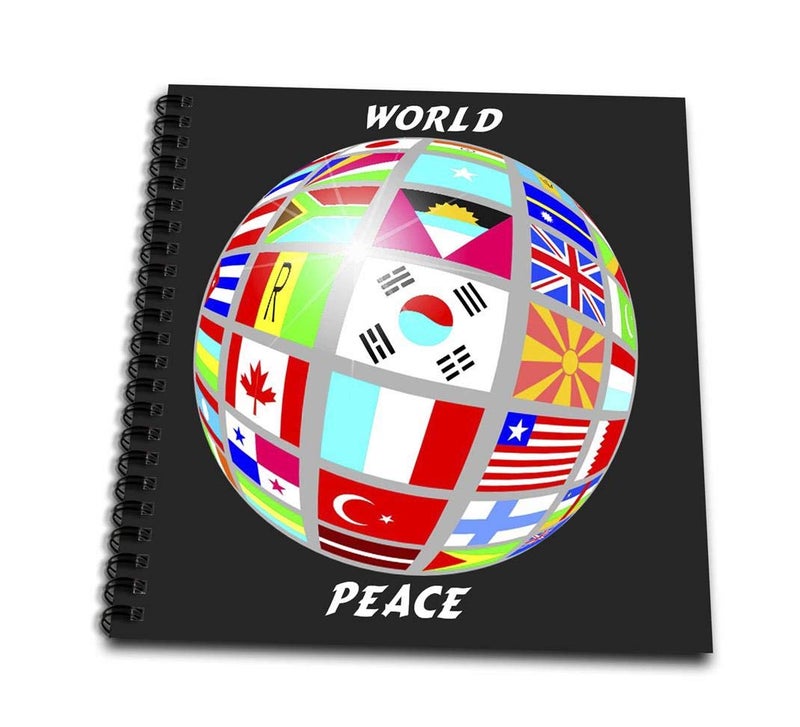3dRose db_38913_1 World Peace Globe with All Countrys Flags-Drawing Book, 8 by 8-Inch - Image 1