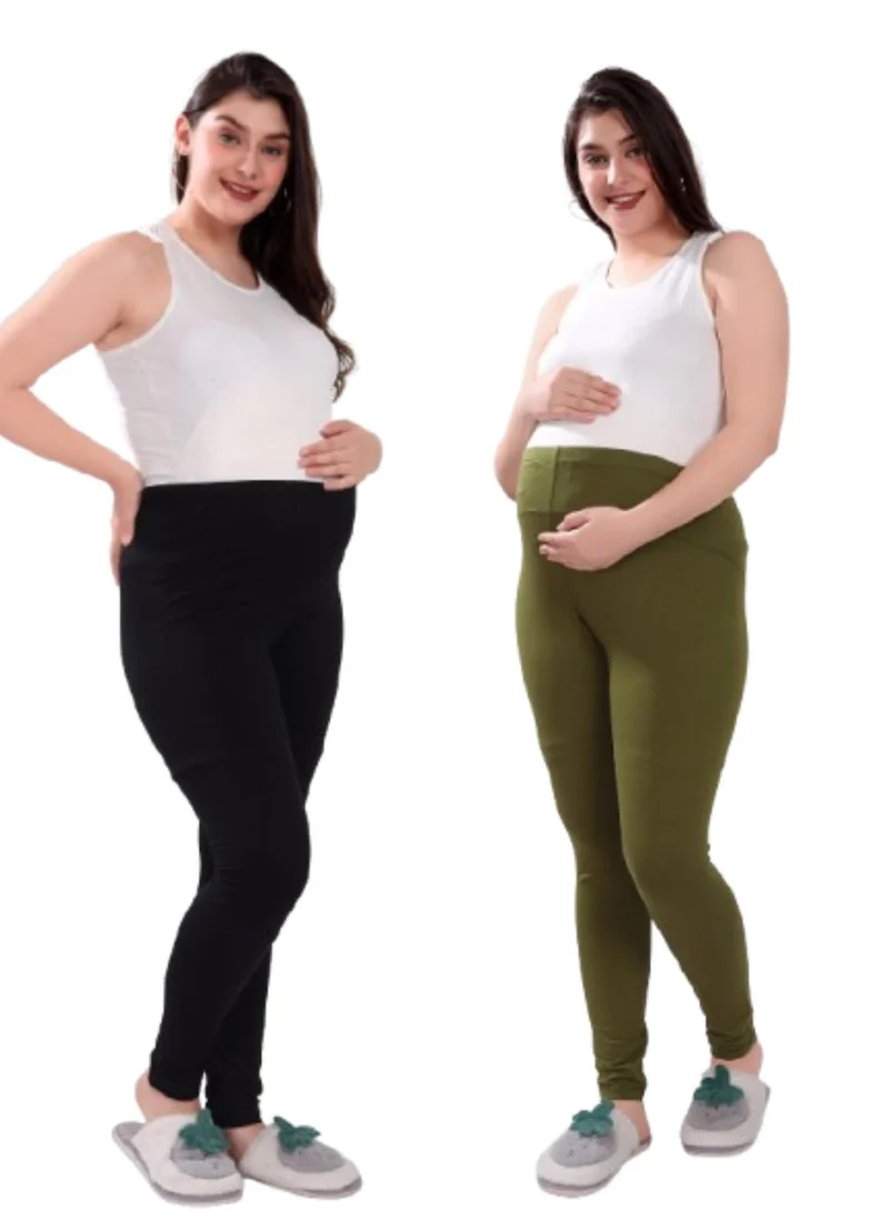 Tummy  Pack of 2 Viscose Solid High Waist Maternity Leggings for Women | Best Price UAE