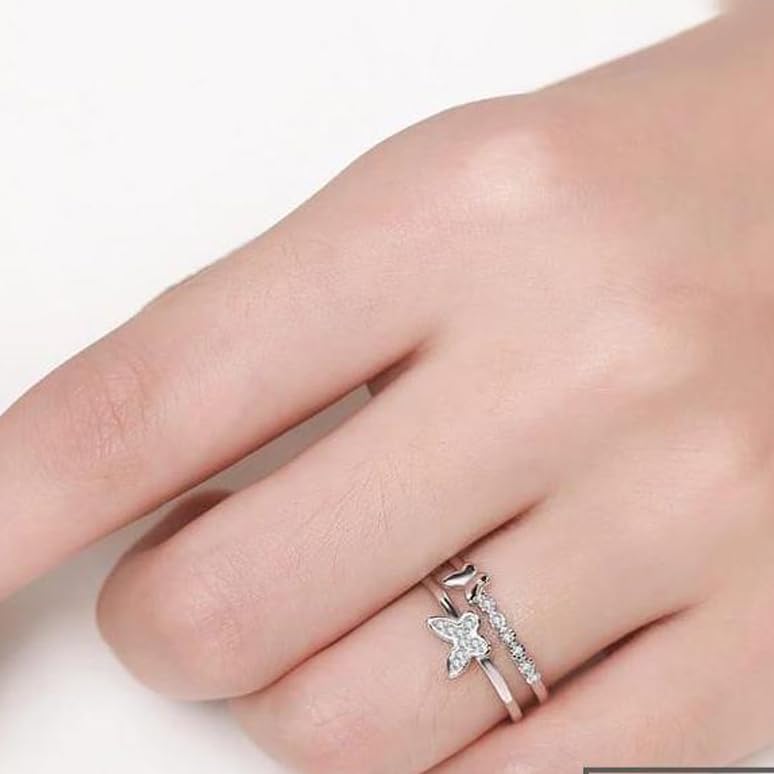 YouBella Jewellery Stylish Latest Gifts Silver Plated Butterfly Shaped Adjustable Ring for Girls and Women (Silver) (YBRG_20291) - Image 2