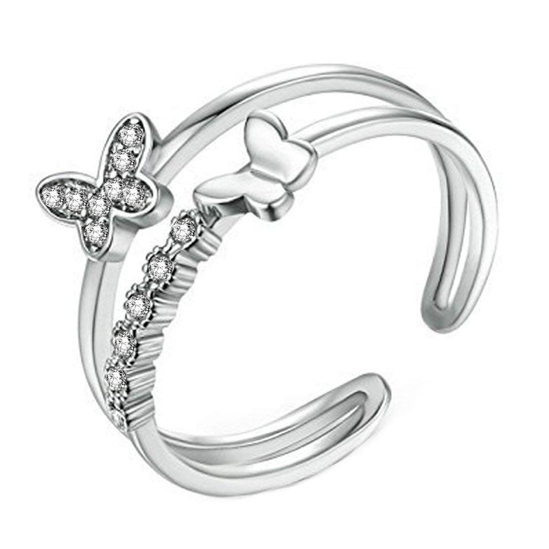 YouBella Jewellery Stylish Latest Gifts Silver Plated Butterfly Shaped Adjustable Ring for Girls and Women (Silver) (YBRG_20291) - Image 4