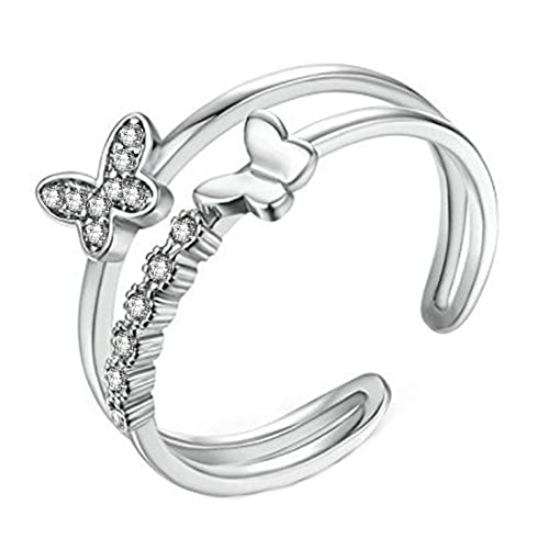 YouBella Jewellery Stylish Latest Gifts Silver Plated Butterfly Shaped Adjustable Ring for Girls and Women (Silver) (YBRG_20291) - Image 1