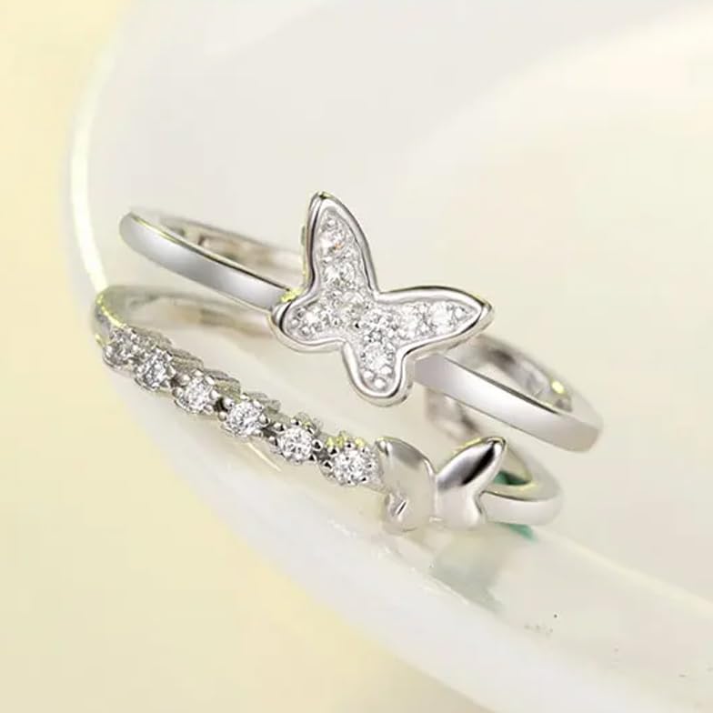 YouBella Jewellery Stylish Latest Gifts Silver Plated Butterfly Shaped Adjustable Ring for Girls and Women (Silver) (YBRG_20291) - Image 3