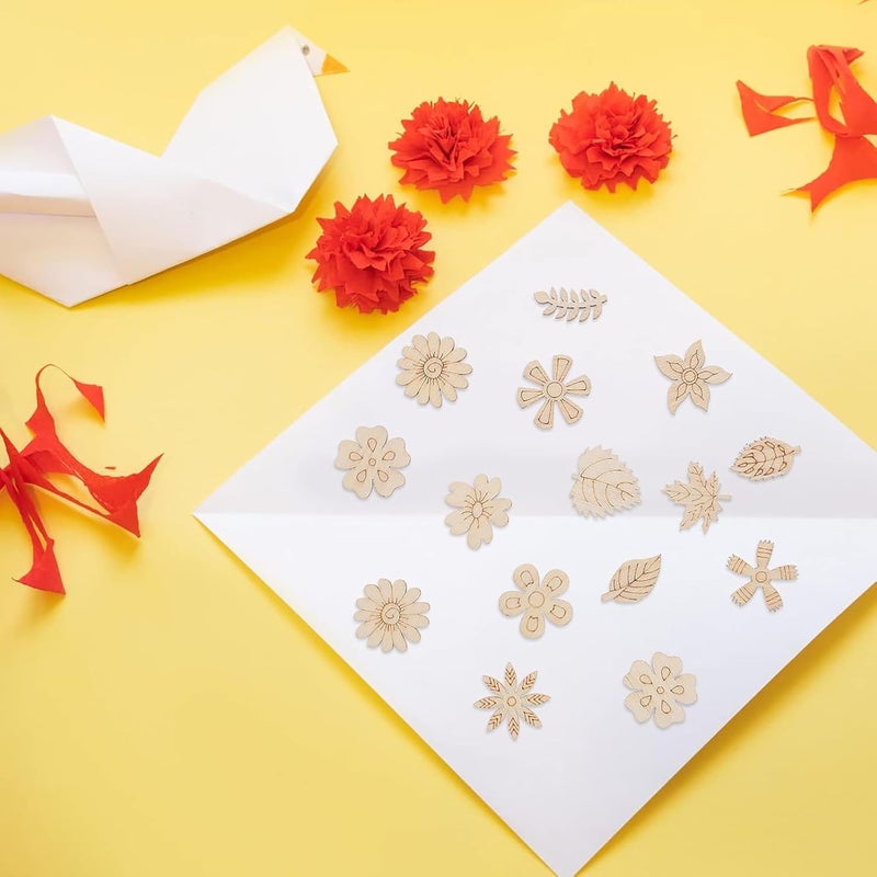 CLITHS Pack of 30 Pcs DIY Wooden Flowers for Crafts, Unfinished Wood Cutouts for Painting, Fall Leaves Craft Shapes, Decorative Wooden Chips for DIY, Scrapbooking, and Home Decor - Image 4