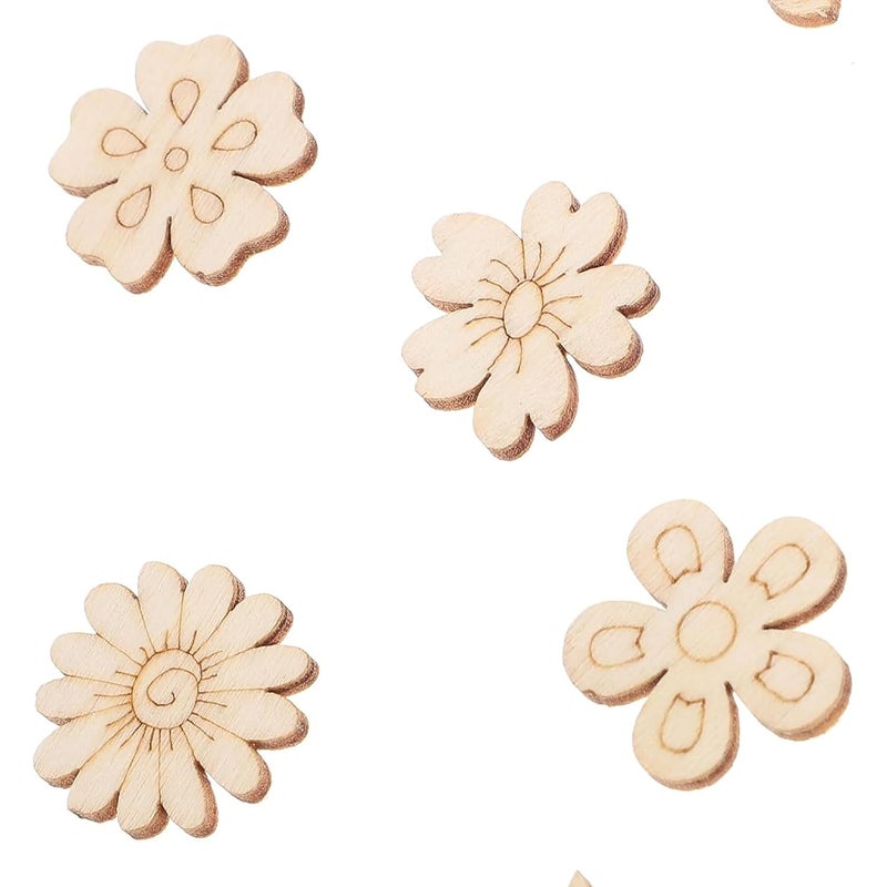 CLITHS Pack of 30 Pcs DIY Wooden Flowers for Crafts, Unfinished Wood Cutouts for Painting, Fall Leaves Craft Shapes, Decorative Wooden Chips for DIY, Scrapbooking, and Home Decor - Image 3
