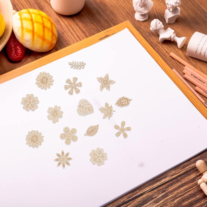 CLITHS Pack of 30 Pcs DIY Wooden Flowers for Crafts, Unfinished Wood Cutouts for Painting, Fall Leaves Craft Shapes, Decorative Wooden Chips for DIY, Scrapbooking, and Home Decor - Image 5