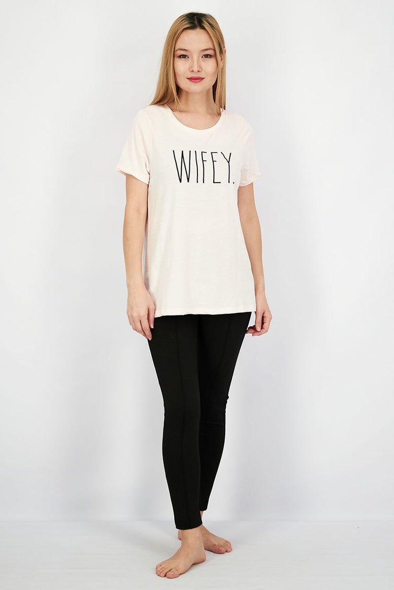 Rae Dunn Women Crew Neck Short Sleeve Graphic Top, Pink - Image 3