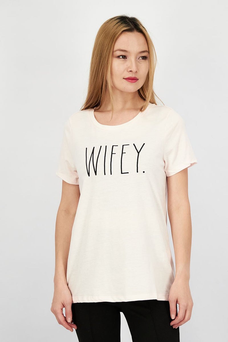 Rae Dunn Women Crew Neck Short Sleeve Graphic Top, Pink - Image 1