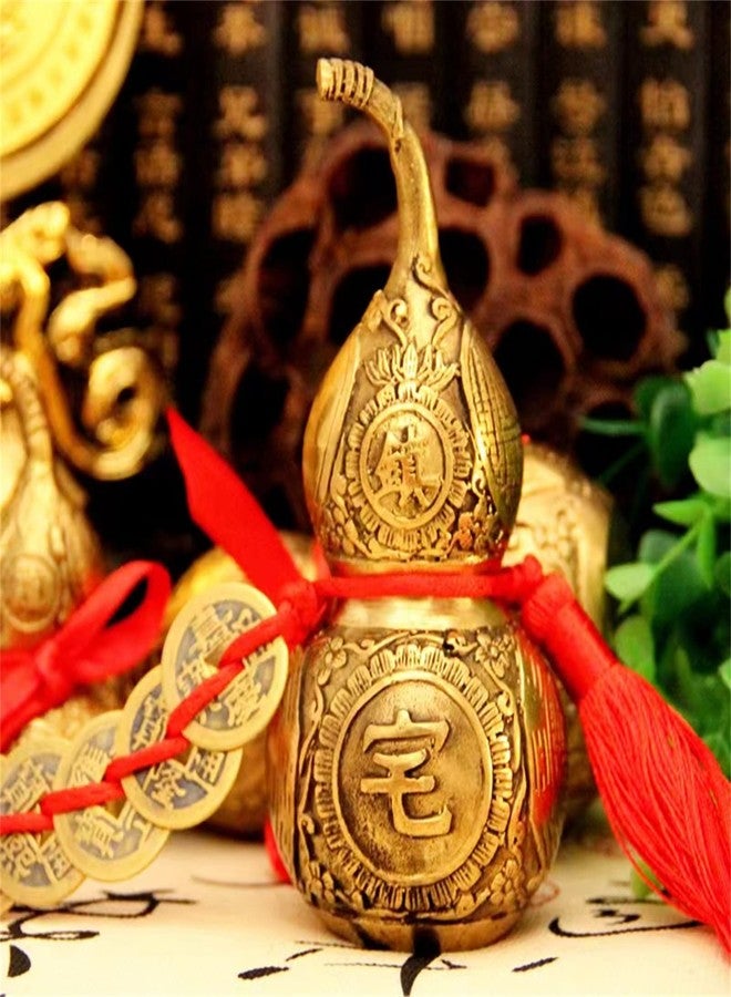 MWNAGO Brass Good Luck Wu Lou Hu Lu Gourd Chinese Feng Shui Luck and Treasure for Housewarming Gifts Home Decoration Peaceful Copper Statue Collectible Figure Sculpture Charm Amulet - Image 5