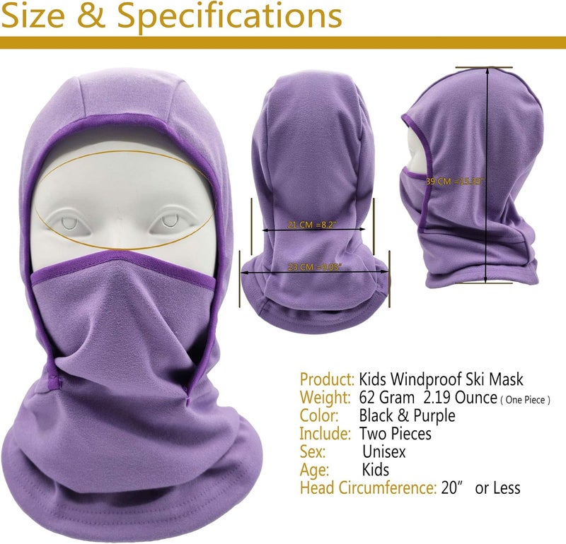 Nan YUHAN PRETTY Kids Balaclava Ski Mask Winter Face Warmer - 2pcs Black and Purple - Image 2
