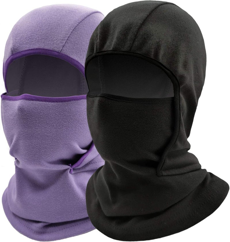 Nan YUHAN PRETTY Kids Balaclava Ski Mask Winter Face Warmer - 2pcs Black and Purple - Image 1