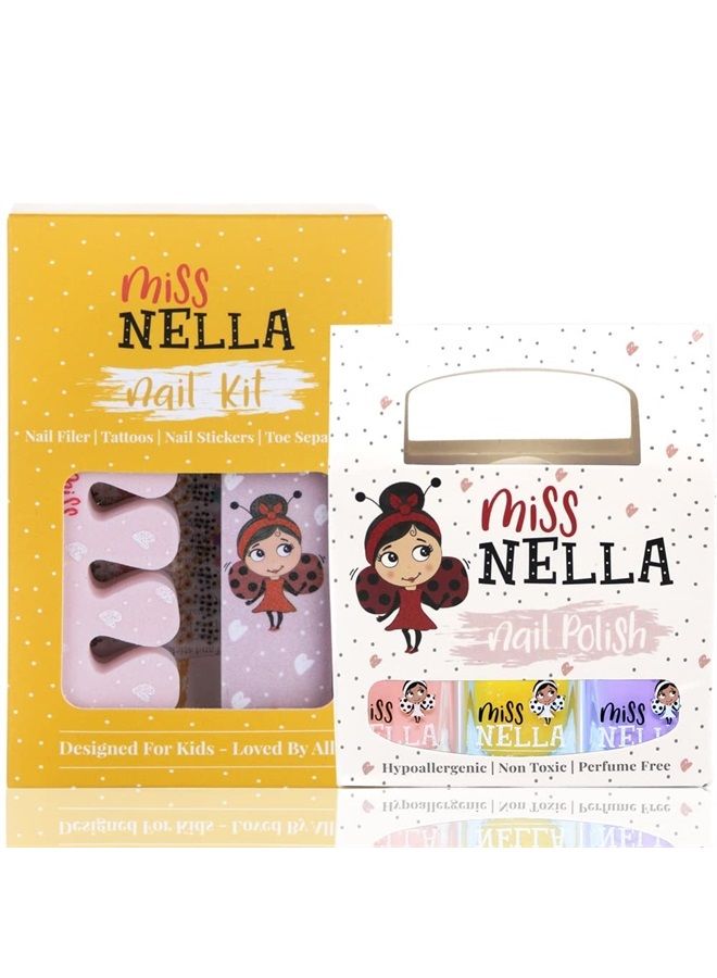 Miss NELLA Miss Nella NAIL KIT & Pixie Dust- Nail accessories for kids- 3 peel off nail polish, nail stickers, tattoos, nail filer & toe separators- all designed foe children hands & toes - Image 1