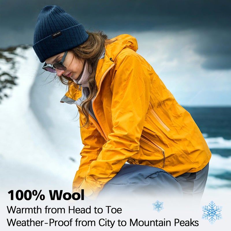 Ababalaya 100% Wool Beanie for Men Women Windproof Double Layer Super Cozy Knitted Cuffed Beanies Unisex Warm Winter Hat with Ear Protection & Face-Slimming Fit, MidnightBlue - Image 5