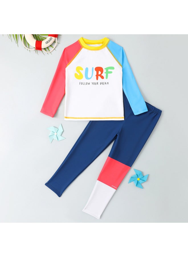 إسكدنيا خريف 2023 ملابس سباحة للأطفال متوسطة وصغيرة للأطفال بنطال بأكمام طويلة سريع الجفاف رياضي للحماية من الشمس - اللون: أزرق داكن - - Image 2