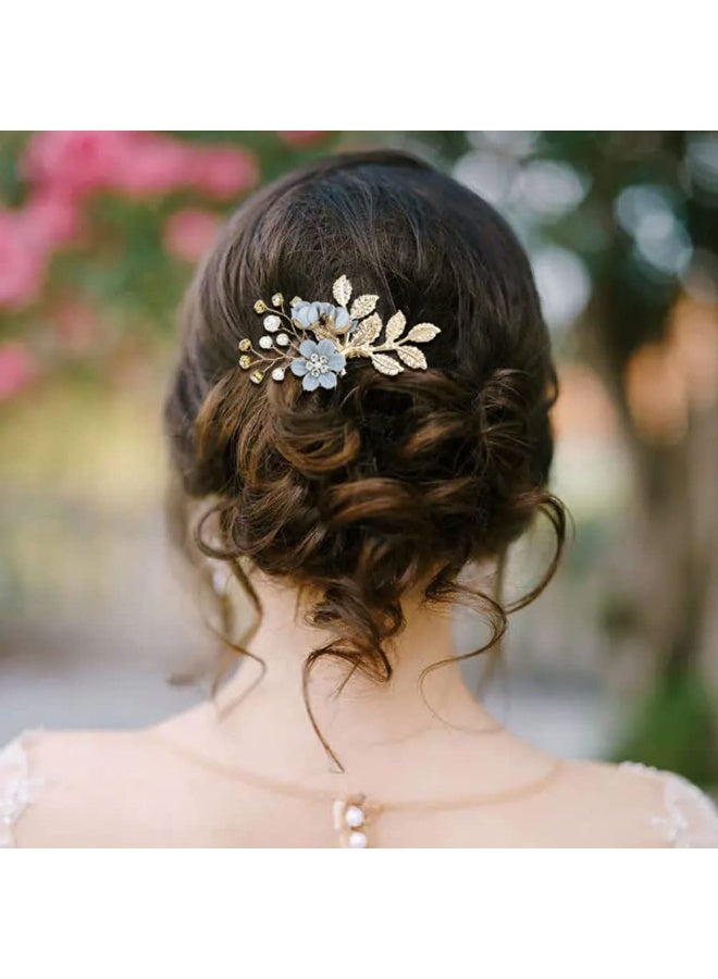 20 Pack Classy Dusty Blue Flower Bridal Wedding Hair Side Combs+Floral Hair Pins+Twist Spiral Pearl Hair Pins Clips Pieces Formal Prom Headpieces Accessories for Brides Bridesmaids Women Girls - Image 2