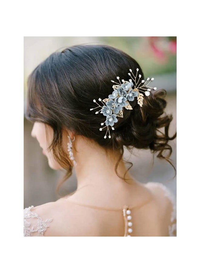 20 Pack Classy Dusty Blue Flower Bridal Wedding Hair Side Combs+Floral Hair Pins+Twist Spiral Pearl Hair Pins Clips Pieces Formal Prom Headpieces Accessories for Brides Bridesmaids Women Girls - Image 3