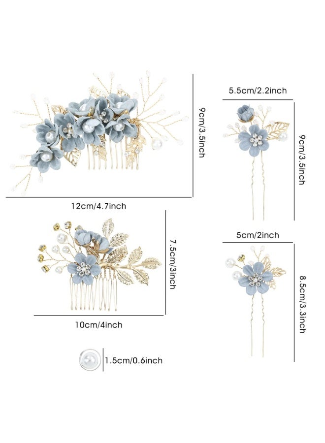 20 Pack Classy Dusty Blue Flower Bridal Wedding Hair Side Combs+Floral Hair Pins+Twist Spiral Pearl Hair Pins Clips Pieces Formal Prom Headpieces Accessories for Brides Bridesmaids Women Girls - Image 4