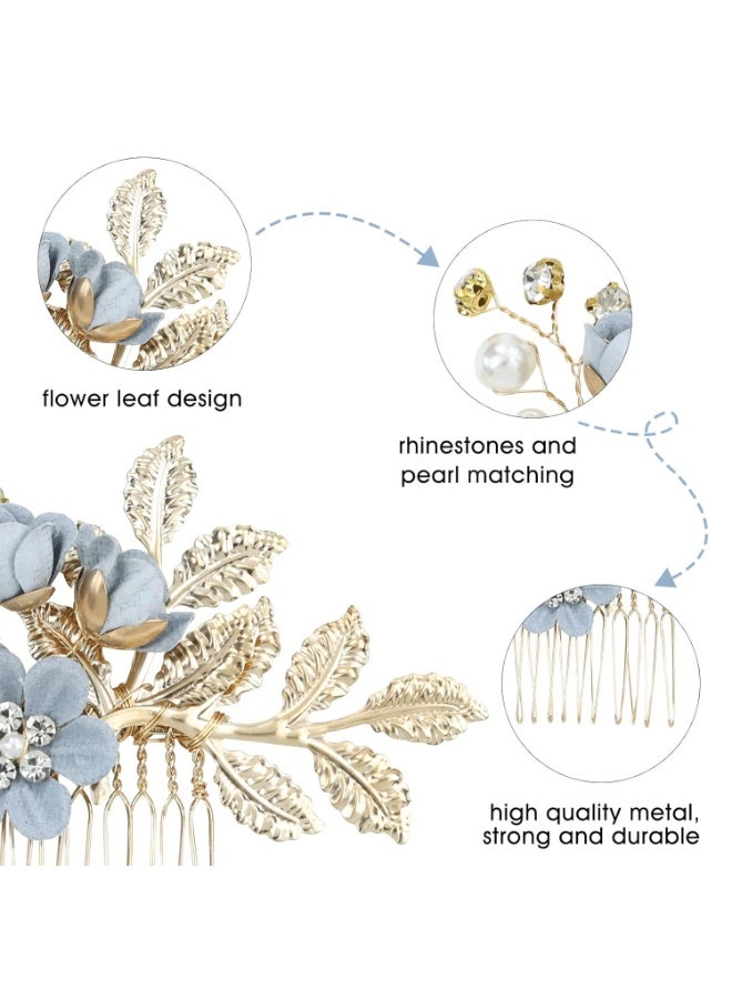 20 Pack Classy Dusty Blue Flower Bridal Wedding Hair Side Combs+Floral Hair Pins+Twist Spiral Pearl Hair Pins Clips Pieces Formal Prom Headpieces Accessories for Brides Bridesmaids Women Girls - Image 5