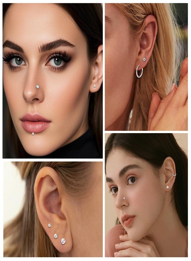 ONESING 18Pcs Threadless Flat Back Earrings 20G Stainless Steel Cartilage Earrings for Women Hypoallergenic Small Huggie Hoop Flat Back Stud Earrings Tragus Helix Labret Lip Conch Push in Nose Studs Body Piercing Jewelry - Image 4