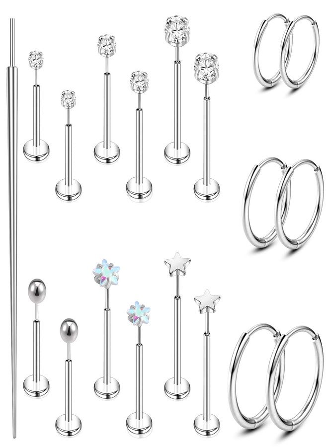 ONESING 18Pcs Threadless Flat Back Earrings 20G Stainless Steel Cartilage Earrings for Women Hypoallergenic Small Huggie Hoop Flat Back Stud Earrings Tragus Helix Labret Lip Conch Push in Nose Studs Body Piercing Jewelry - Image 1
