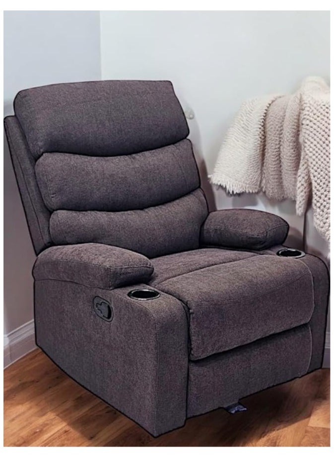 Multi Home Furniture Best Single Recliner 360 Sofa MH-03847 FABRIC Modern Rocker Ergonomic Lounge 360 Degree Swivel With cup-holderSingle Sofa Seat Living Room Chair (Brwon)  - Image 1