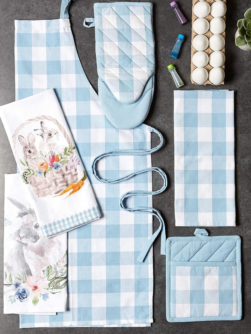 DII Buffalo Check Kitchen Collection, Classic Farmhouse Kitchen Set, Potholder & Oven Mitt, White & Light Blue, 2 Piece - Image 2