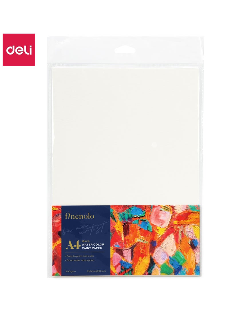 Deli Deli EC270-A4 Finenolo A4 Watercolor Paper – 16 Sheets | 300gsm Heavyweight Watercolor Paper | Ideal for Watercolor, Acrylic, and Ink Painting | Excellent Absorption & Easy to Paint. - Image 1