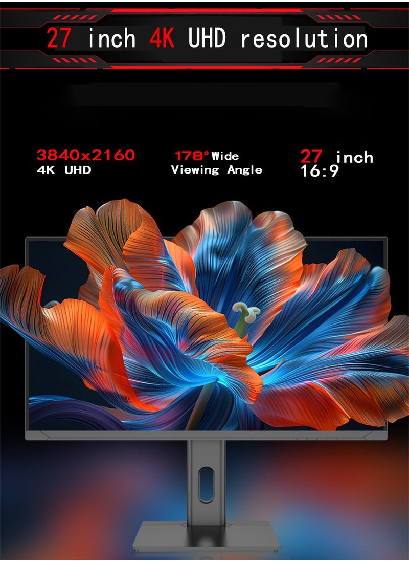 هاي لوك - شاشة 27 بوصة 4K UHD IPS، 3840x2160، 60 هرتز، HDR400، عمق ألوان 10 بت، 100% sRGB، 86% DCI-P3، متوافقة مع FreeSync وG-Sync، مكبرات صوت مزدوجة 5 وات، مرشح الضوء الأزرق، منفذ HDMI مزدوج ومنفذ DisplayPort مزدوج، حامل قابل لتعديل الارتفاع، قابل للتركيب على VESA (100x100 مم). - Image 1