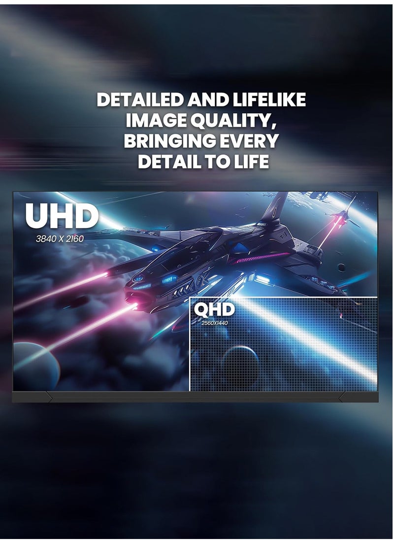هاي لوك - شاشة 27 بوصة 4K UHD IPS، 3840x2160، 60 هرتز، HDR400، عمق ألوان 10 بت، 100% sRGB، 86% DCI-P3، متوافقة مع FreeSync وG-Sync، مكبرات صوت مزدوجة 5 وات، مرشح الضوء الأزرق، منفذ HDMI مزدوج ومنفذ DisplayPort مزدوج، حامل قابل لتعديل الارتفاع، قابل للتركيب على VESA (100x100 مم). - Image 1