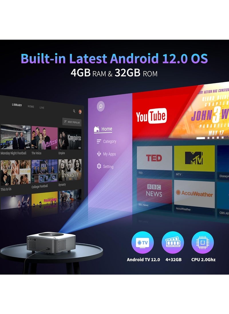 XVersion - Projector, Smart Projector, Wi-Fi Projector, 450 ANSI Lumen, Native 1080P HD, 100 Inch Picture, Home Entertainment Android System, Compatible With PC/HDMI/USB/PS5/XBox/Smartphone - Space Grey - Image 1
