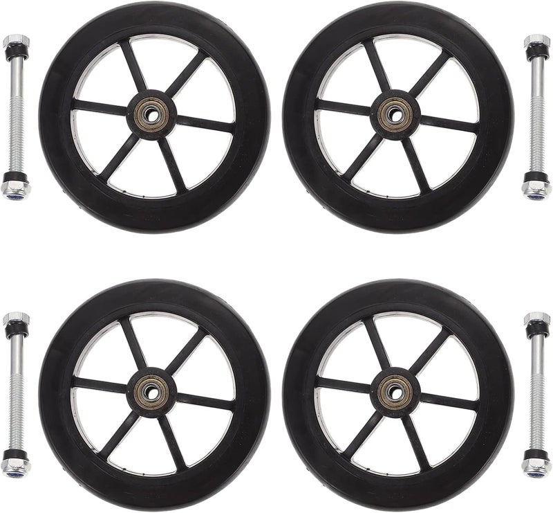 woobles Wheelchair Rubber Wheel Wheelchair Front Castor Wheels Replacement: Parts Universal Fit 6 Inch 4pcs Black Wheel Replacement Parts Black 6 Inch - Image 1