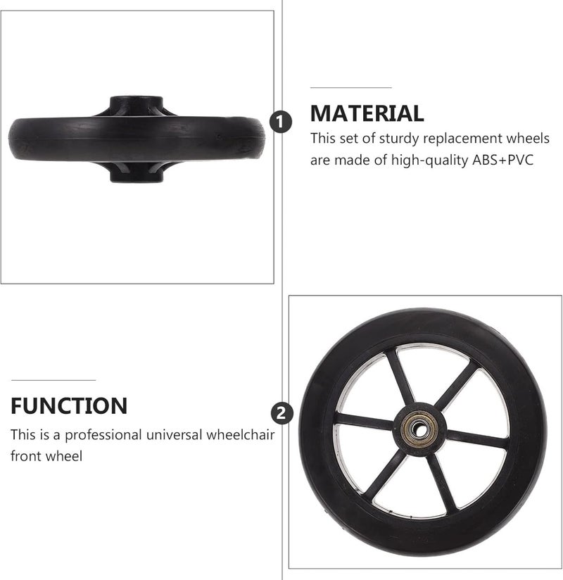woobles Wheelchair Rubber Wheel Wheelchair Front Castor Wheels Replacement: Parts Universal Fit 6 Inch 4pcs Black Wheel Replacement Parts Black 6 Inch - Image 2