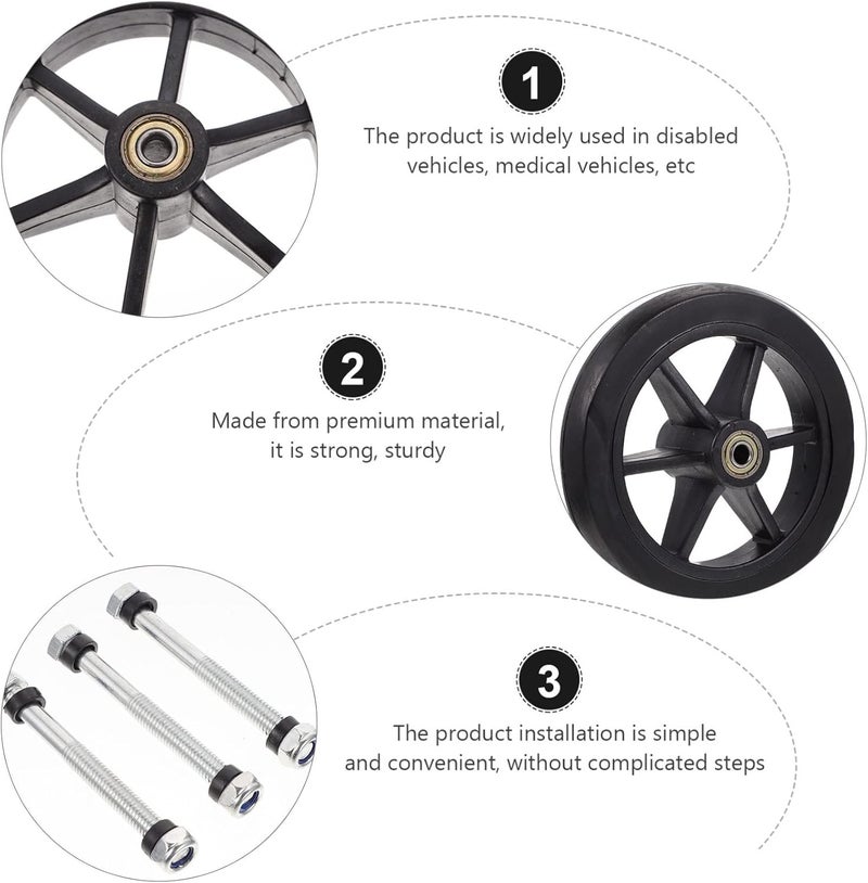 woobles Wheelchair Rubber Wheel Wheelchair Front Castor Wheels Replacement: Parts Universal Fit 6 Inch 4pcs Black Wheel Replacement Parts Black 6 Inch - Image 4