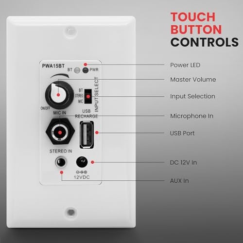 Pyle Bluetooth Receiver Wall Mount - in-Wall Audio Control with Built-in Amplifier | USB, Microphone, Aux (3.5mm) Input | Terminal Block | Connect 2 Speakers | 100 Watt - PWA15BT.5 - Image 5