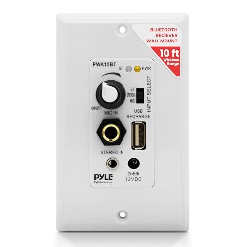 Pyle Bluetooth Receiver Wall Mount - in-Wall Audio Control with Built-in Amplifier | USB, Microphone, Aux (3.5mm) Input | Terminal Block | Connect 2 Speakers | 100 Watt - PWA15BT.5 - Image 1