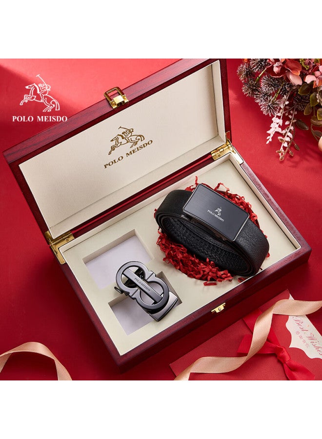 Polomeisdo Men's Genuine Leather Belt With Automatic Buckle, Double-buckle Gift Box, Self-operated New Year Gift For Boyfriend, Husband, Father - Image 3