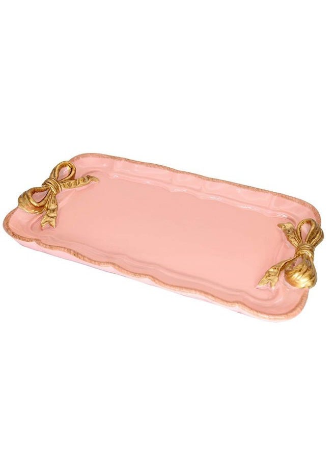Warmtree Vintage Decorative Tray Towel Tray Storage Tray Dish Plate Fruit Trays Rings Chain Bracelets Earrings Trays Cosmetics Jewelry Organizer Retro Design Bow-Knot Resin Plate (Pink) - Image 1